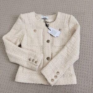 Reiss Ivory Tweed Jacket with Metallic Buttons